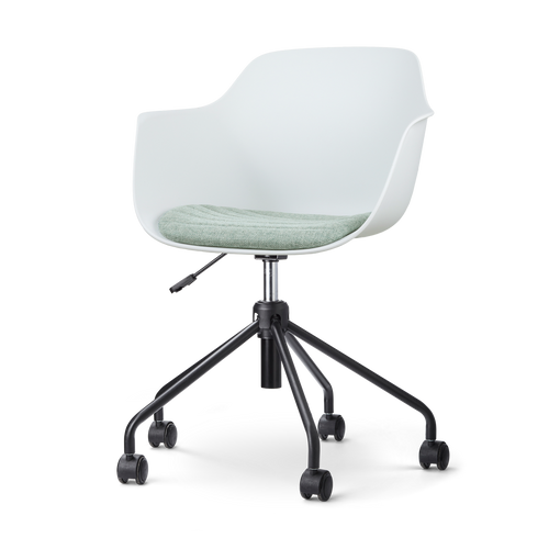 Nolon Nout-Liz Bureaustoel Wit - Zacht Groen Kussen - Zwart Onderstel