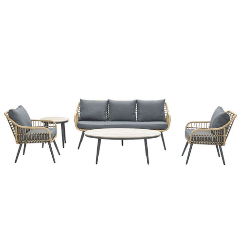 Margriet loungeset - 5-delig - carbon black -natural rotan-mystic grey