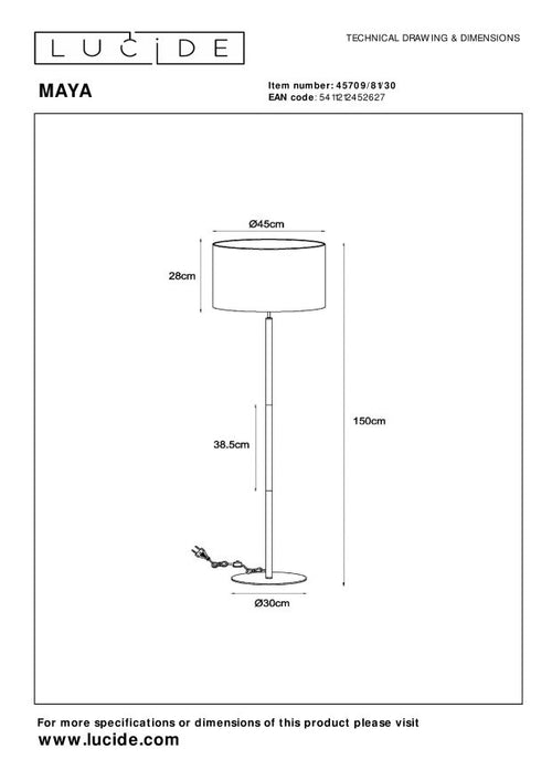 Lucide vloerlamp MAYA - 1xE27 - Zwart - vtwonen shop