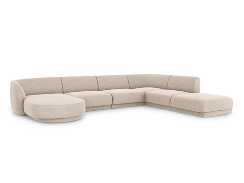 Micadoni Panoramische hoekbank rechts Miley 6-zits, structurele stof beige - 255x330x70cm