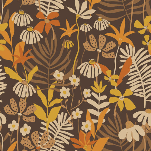 ESTAhome behang tropische bladeren en bloemen bruin en meerkleurig - 50 x 900 cm - 130997 - vtwonen shop