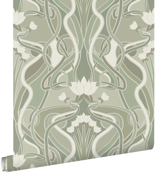 ESTAhome behang vintage bloemen in art nouveau stijl licht vergrijsd groen - 50 x 900 cm - 139897 - vtwonen shop
