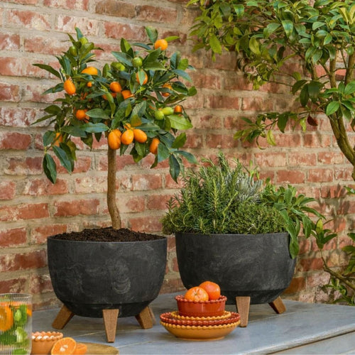 Mica Decorations Doppio Plantenbak op Poten - 18,5 x Ø29 cm - Plantenbakken voor Buiten - Bloembakken voor Balkon - Gerecycled Plastic - Zwart