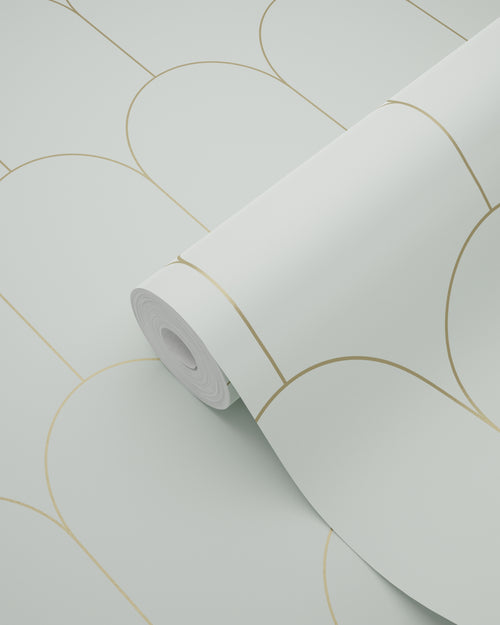 ESTAhome behang art deco motief mintgroen en goud - 53 cm x 10.05 m - 139202