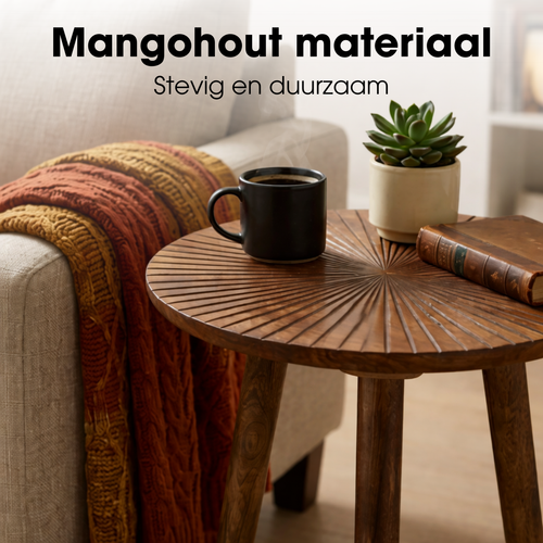 Mica Decorations Pomante Bijzettafel - Tafeltje - Koffietafel van Mangohout - Handig als Plantentafel of Plantenstandaard - Klein Salontafeltje - 46 x