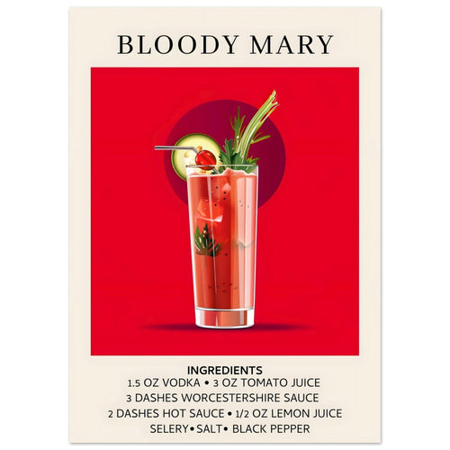 Artfulprints  Bloody Mary cocktail - Ingrediënten   poster 50x70 cm - vtwonen shop