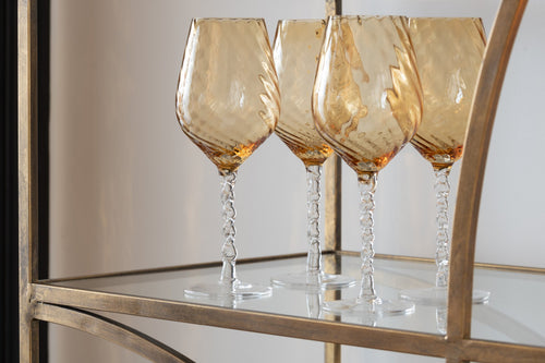J-Line wijnglas Gestreept - glas - bruin