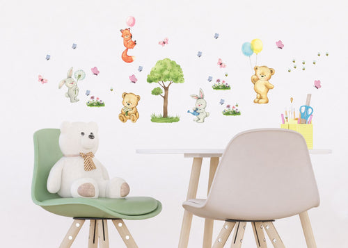 Sanders & Sanders muursticker bos met bosdieren multicolor - 30 x 30 cm - 601334