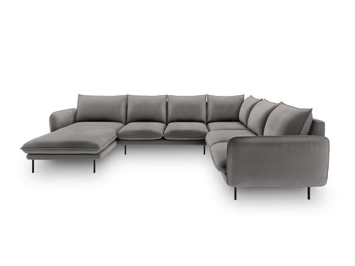 Cosmopolitan Design Panoramische hoekbank rechts Vienna 7-zits, flueel, lichtgrijs - 235x330x95cm
