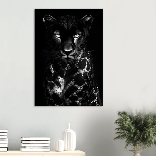 Artfulprints Canvas Panther portrait canvas - 60x90 cm - Zwart / Wit