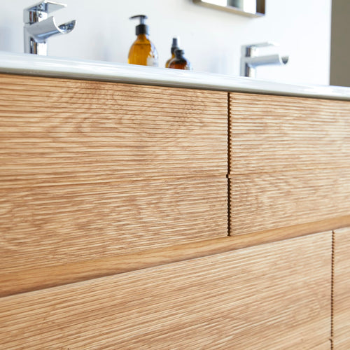Tikamoon Massief eikenhouten en keramisch badkamermeubel 120 cm - Naturel