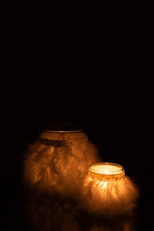 J-Line theelichthouder Veren  - glas - wit/transparant - large