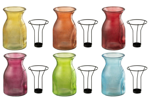 J-Line plateau Theelichthouder Popa - glas - mix - 6 stuks