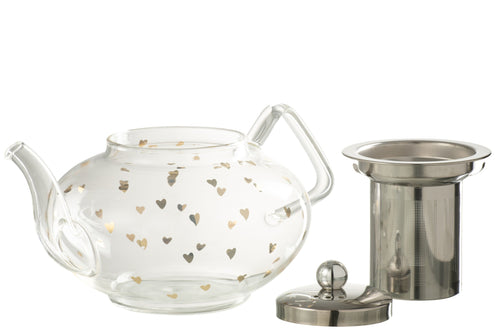 J-Line theepot Hart - glas - transparant/goud