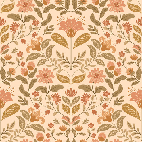 ESTAhome behang vintage bloemen warm beige en groen - 50 x 900 cm - 131897