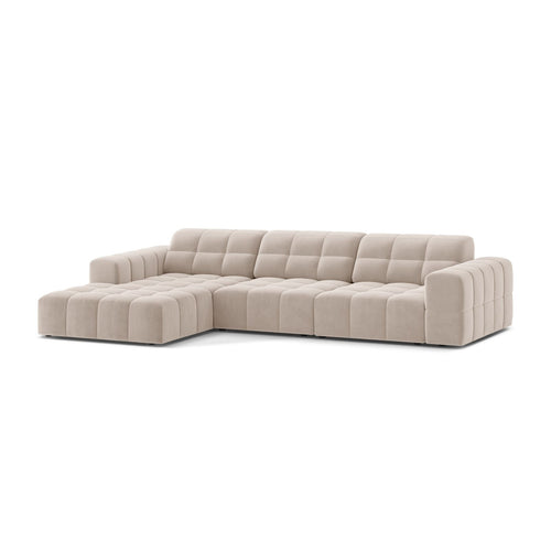 Cosmopolitan Design - Linker hoekbank Chicago 4-zits, flueel lichtbeige - 167x294x78cm