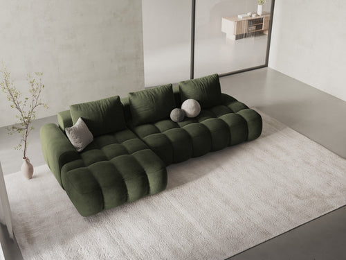 Cosmopolitan Design Uitklapbare hoekbank links met opbergdoos Linz 3-zits, flueel groente - 142x275x84cm