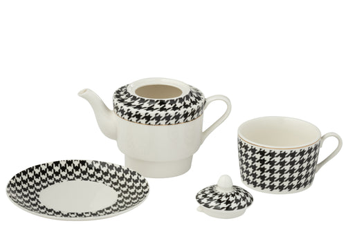 J-Line theepot Pied-Poule - porselein - wit/zwart - vtwonen shop