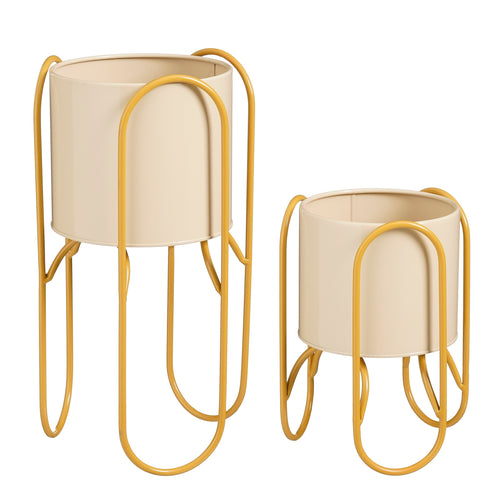 Mica Decorations Donau Bloempot op Standaard – Set van 2 – Plantenpot voor Bloemen en Kamerplanten – Bloempotten voor Binnen – IJzer – Geel