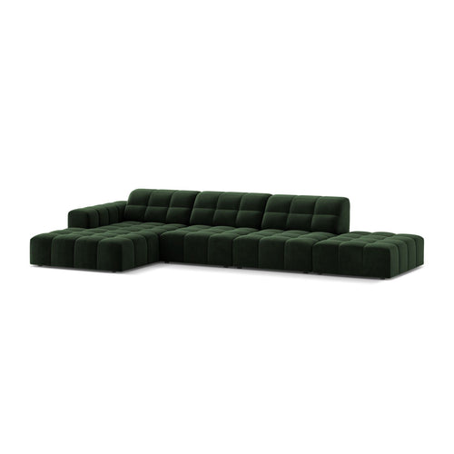 Cosmopolitan Design - Linker hoekbank Chicago 5-zits, flueel flessengroen - 167x348x78cm