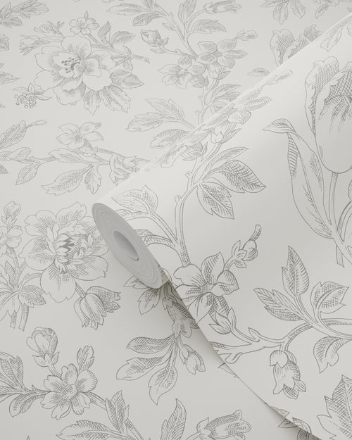 ESTAhome behang elegante bloemen grijs - 50 x 900 cm - 132100