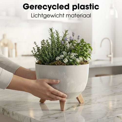 Mica Decorations Doppio Plantenbak op Poten - 18,5 x Ø33 cm - Plantenbakken voor Buiten - Bloembakken voor Balkon - Gerecycled Plastic - Grijs