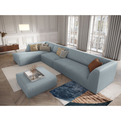 Cosmopolitan Design - Modulaire hoekbank links Siena 5-zits, ribfluwelen lichtblauw - 180x366x69cm