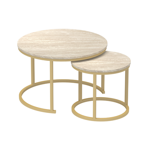 Calicosy - LENNY Set van 2 ronde salontafels - Eiken - 70x70x45,5 cm