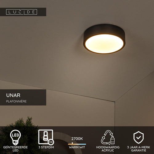 Lucide plafonnière UNAR - Geïntegreerde LED - Zwart