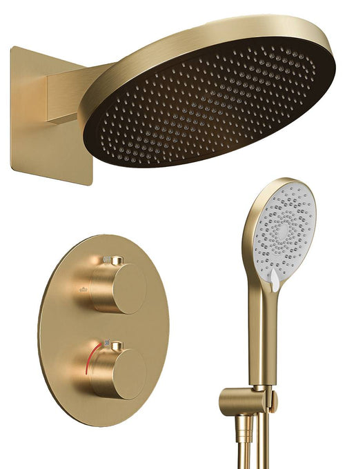 LOMAZOO inbouwdoucheset Aurora - met thermostaatkraan & ronde handdouche - goud - 30 cm