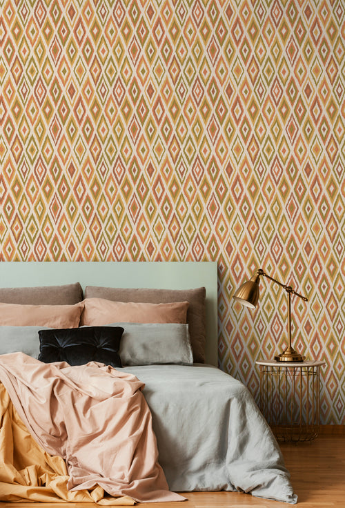 ESTAhome behang ruiten groen, oranje en geel - 50 x 900 cm - 131692