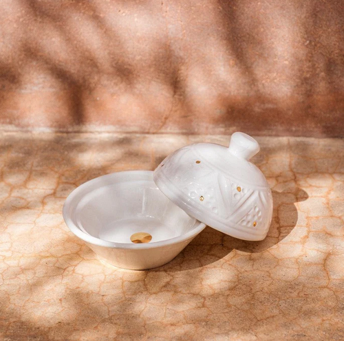 Chabi Chic Botervloot - Empreinte -wit/goud - keramiek - Ø 9 cm x H 10 cm