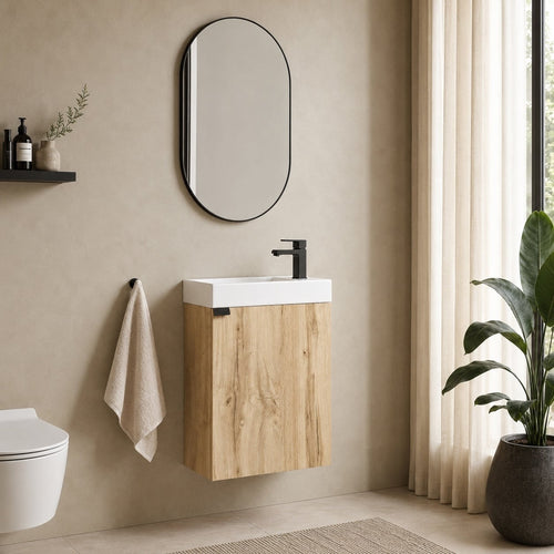 Badplaats Toiletmeubel Keno 50 x 23 cm – Eiken – Fonteinmeubel met Wastafel