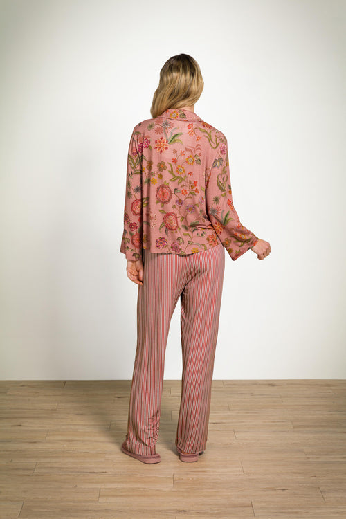 Pip Studio - Faye Pyjama t-shirt - Lange mouw Dames - Coco Flower - Koraal - S