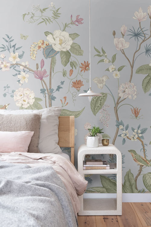 ESTAhome fotobehang bloemen vergrijsd blauw - 2.5 x 2.79 m - 159684