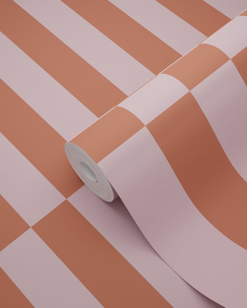 ESTAhome behang strepen terracotta en oudroze - 53 cm x 10.05 m - 131216