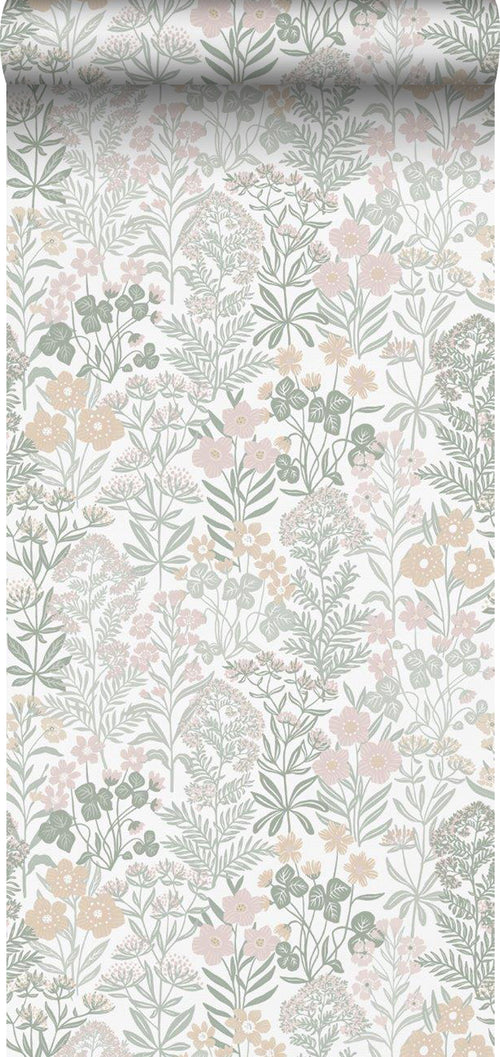 Borastapeter behang veldbloemen licht roze en groen - 53 cm x 10.05 m - 660350 - vtwonen shop