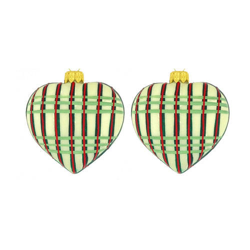 Dagmara kerstdecoratie – hartvorm – glas – set van 2 – met geruit patroon - vtwonen shop