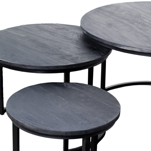 Giga Meubel Salontafel Tres - Rond Zwart Mangohout - Set van 3 - vtwonen shop