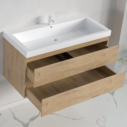 LOMAZOO badkamermeubel Monaco - zwevend - wit - licht eiken - 100 cm