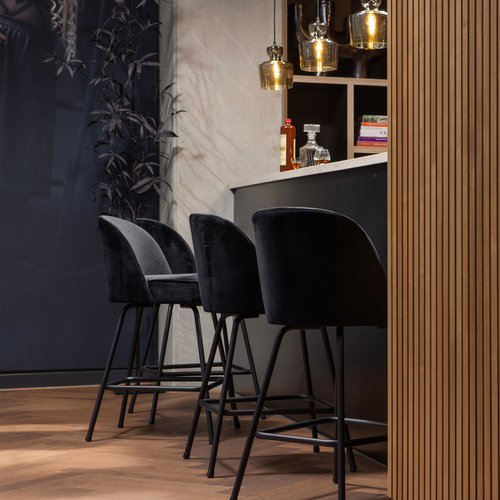 WOOOD barstoel Vogue - Velvet - Zwart - 89x50x55 - vtwonen shop