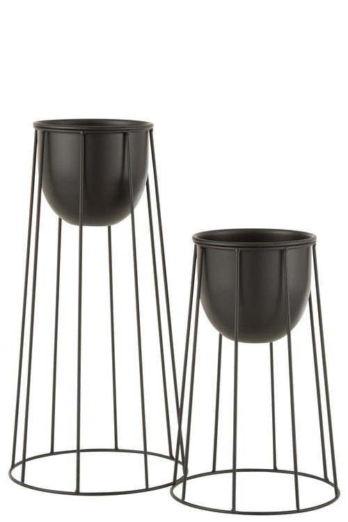 J-Line bloempot Op Voet Lijnen - metaal - zwart - large - Ø 23 cm - vtwonen shop