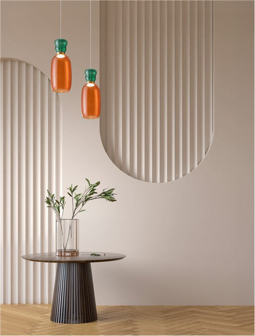 Nova Luce PLUMA Slanke hanglamp voor aan het plafond, glanzend oranje, goudkleurige LED, 5W, 450lm, 3000K