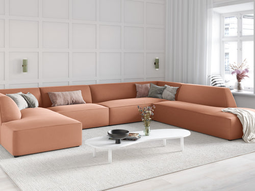 Micadoni Panoramische hoekbank rechts Ruby 7-zits, flueel, roze - 273x366x69cm