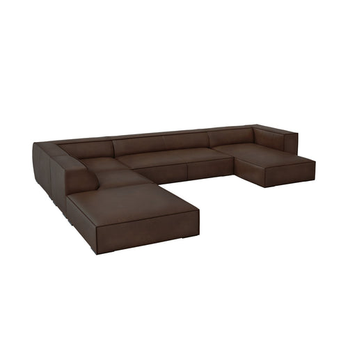 Cosmopolitan Design - Panoramische hoekbank links Turin 6-zits, echt leer donkerbruin - 270x365x68cm