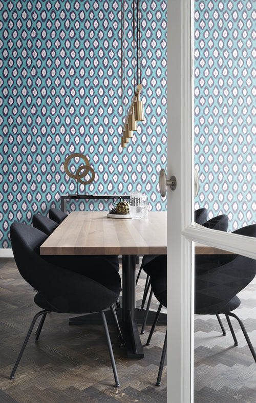 Origin Wallcoverings behang ikat motief turquoise - 53 cm x 10,05 m - 346917 - vtwonen shop