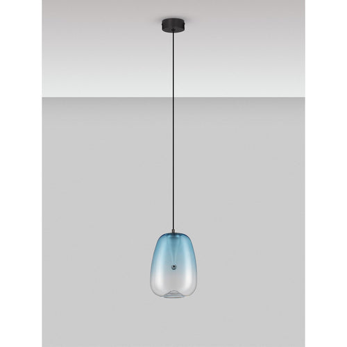 Nova Luce OBLO Slanke hanglamp voor aan het plafond, blauw, matzwart, LED 3W 140lm 3000K