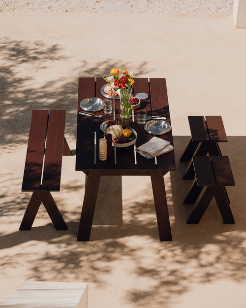 noo.ma Navo buitenbank - dennenhout, Cocoa Brown, 122 x 45 x 9 cm