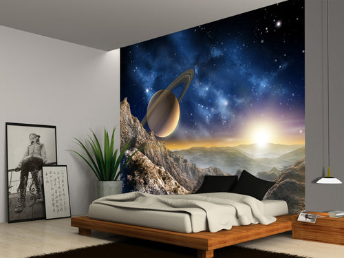 Sanders & Sanders fotobehang planeten in de ruimte blauw en beige - 375 x 270 cm - 600489