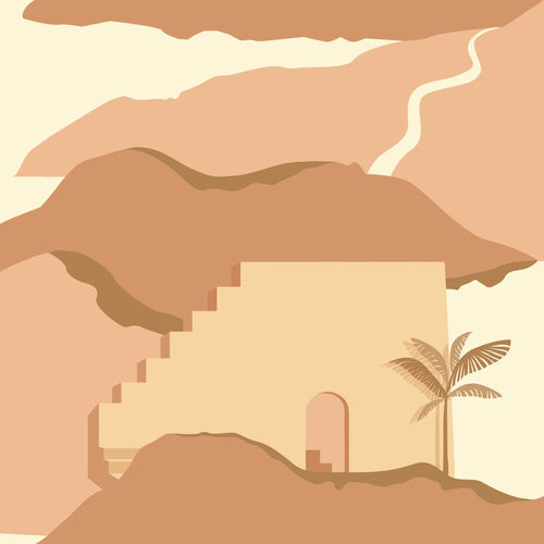 ESTAhome behang mediterrane huisjes beige en terracotta roze - 50 x 900 cm - 139625 - vtwonen shop